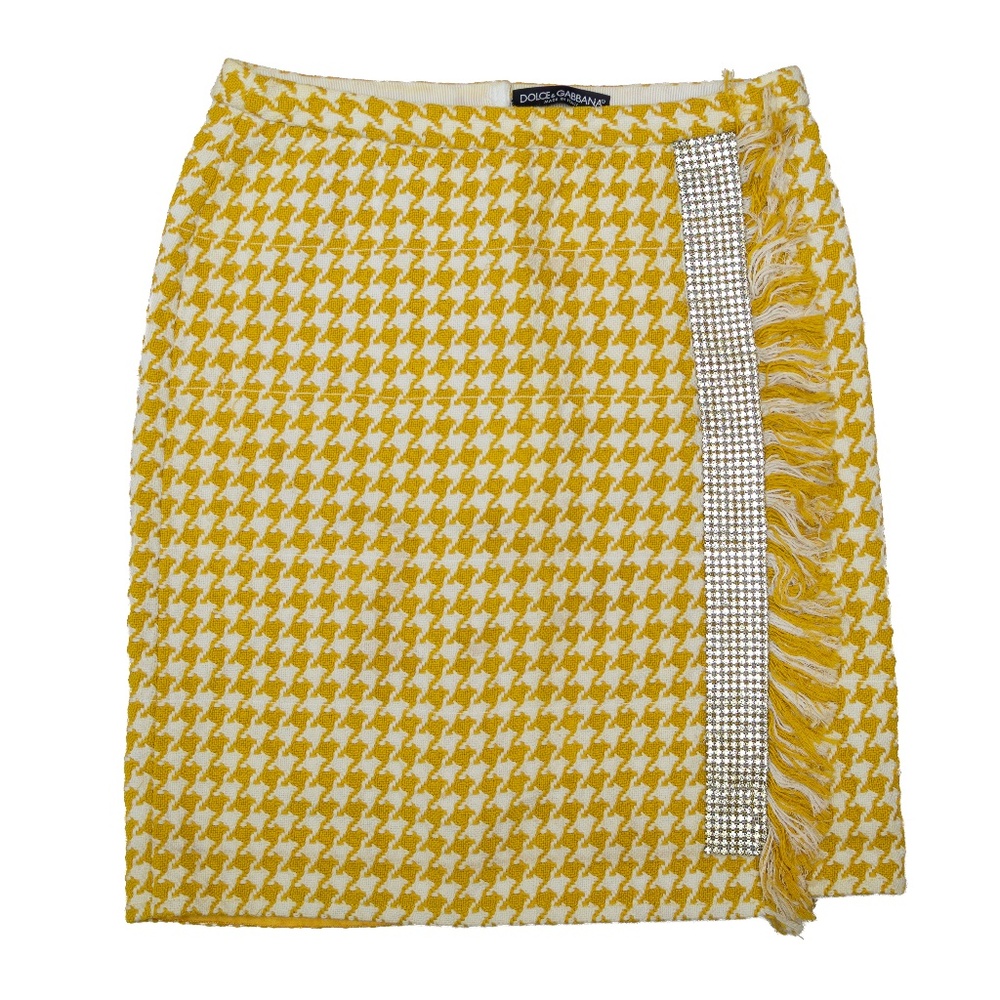 RARE VINTAGE Dolce & Gabbana Yellow Crystal Fringe Skirt –‎ Size IT 38 /US 2